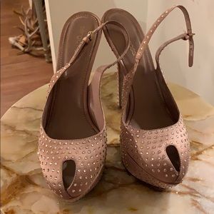 Sergio Rossi 💗nude silk rhinestone studded shoes